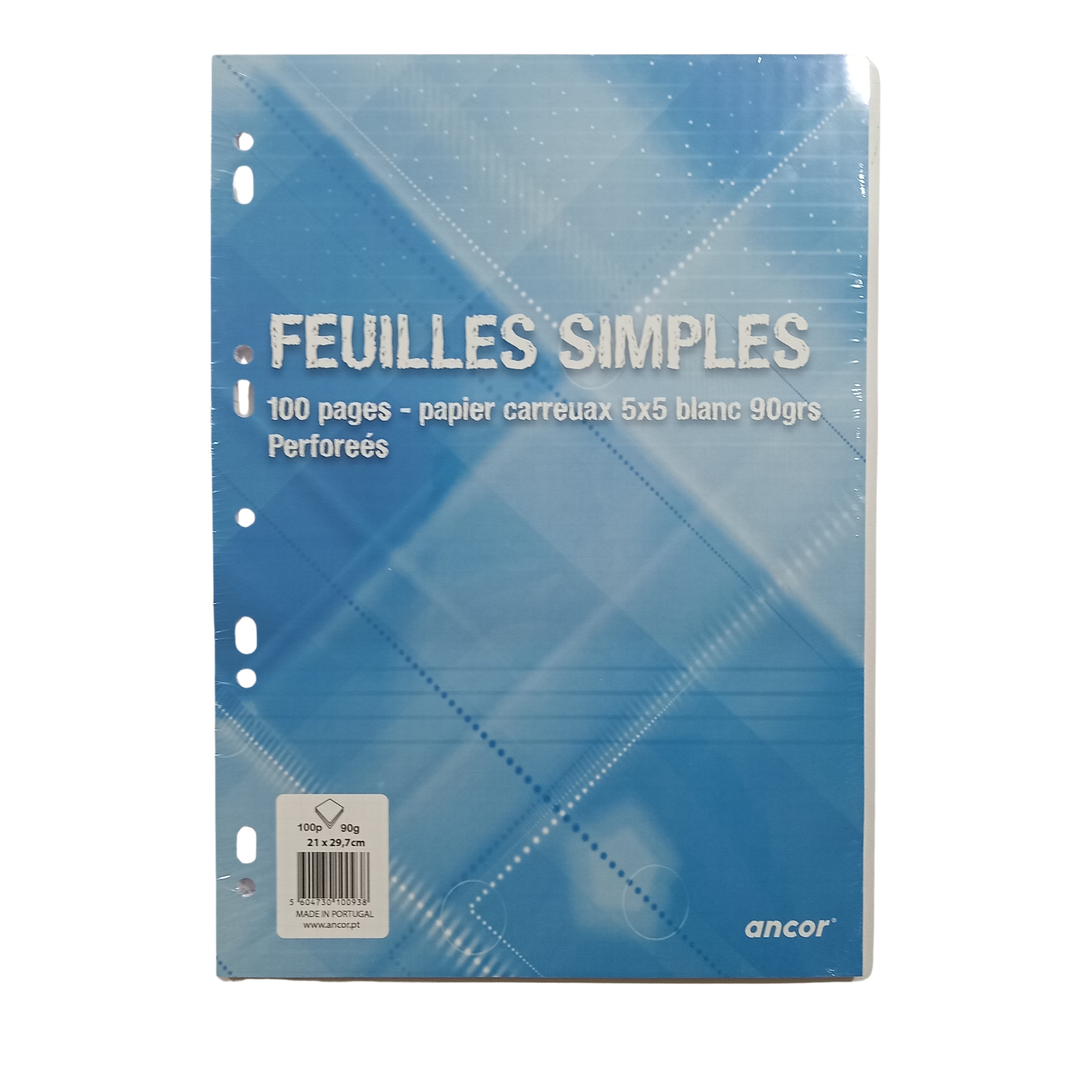 FEUILLES SIMPLE BLANCHE 90G 21*29.7 100P 5*5 ANCOR