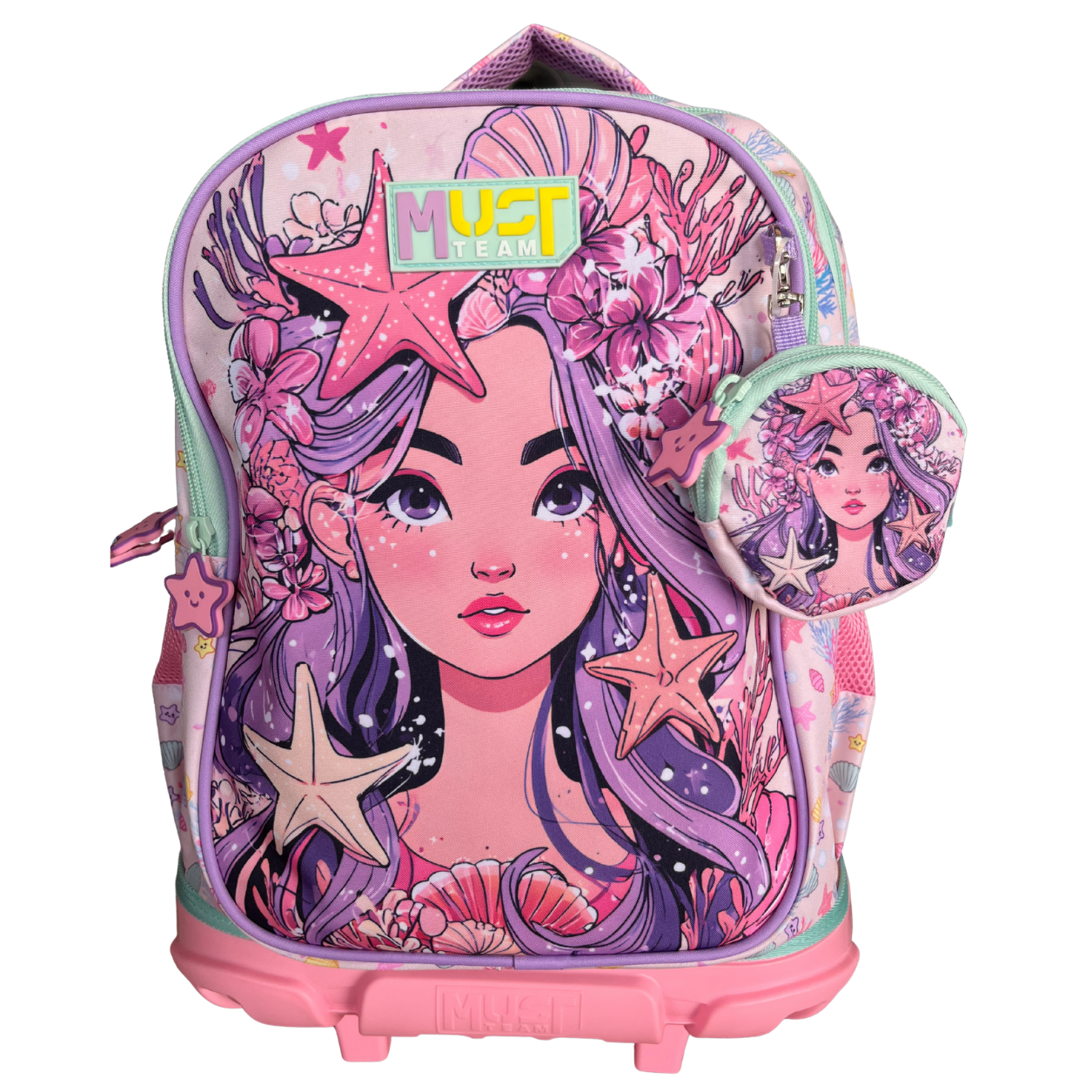 Cartable Scolaire Fille MUST Team Rose & Violet – Sirène et Étoiles de Mer