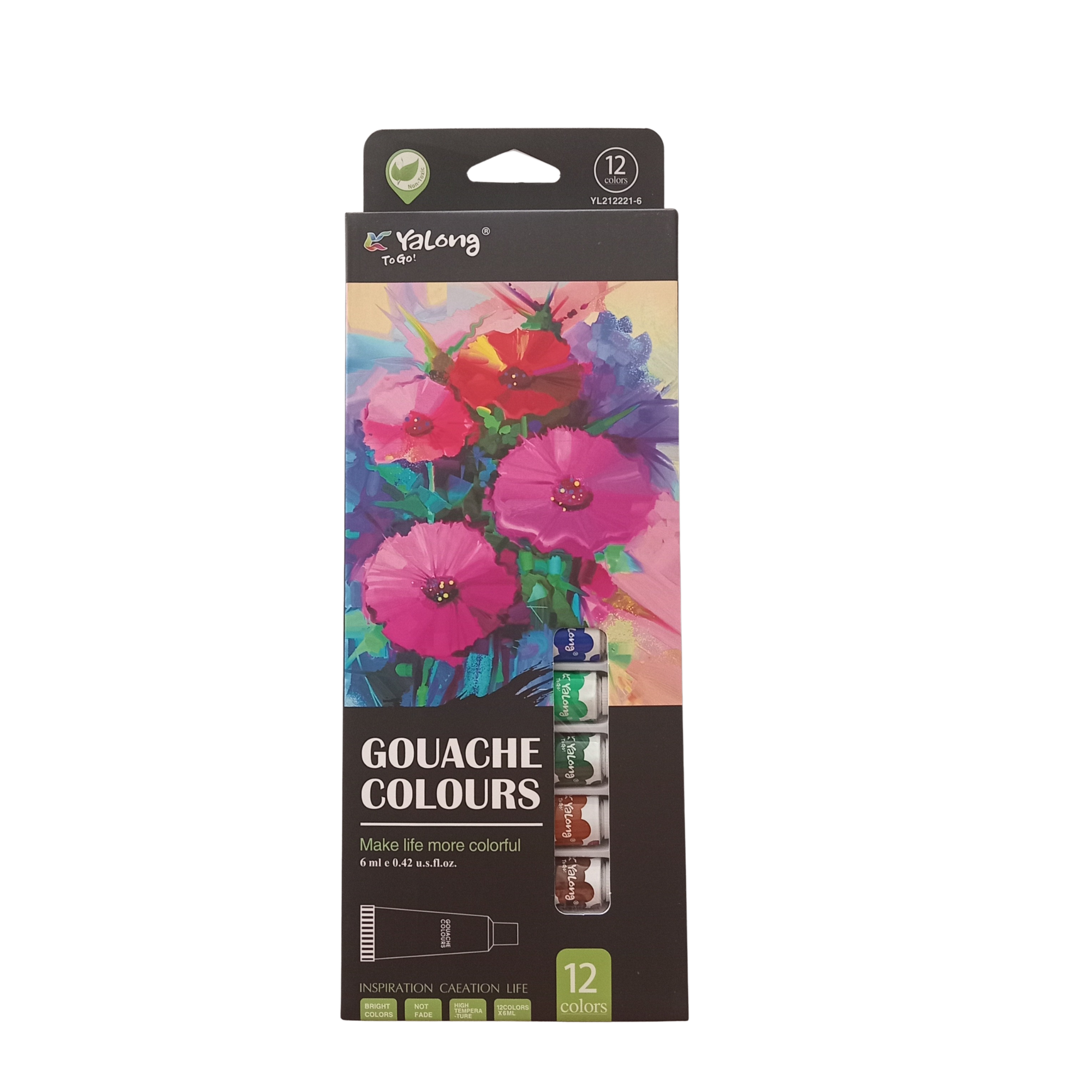 PEINTURE GOUACHE 12TUBES 6ML REF YL212221-6 YALONG TO GO