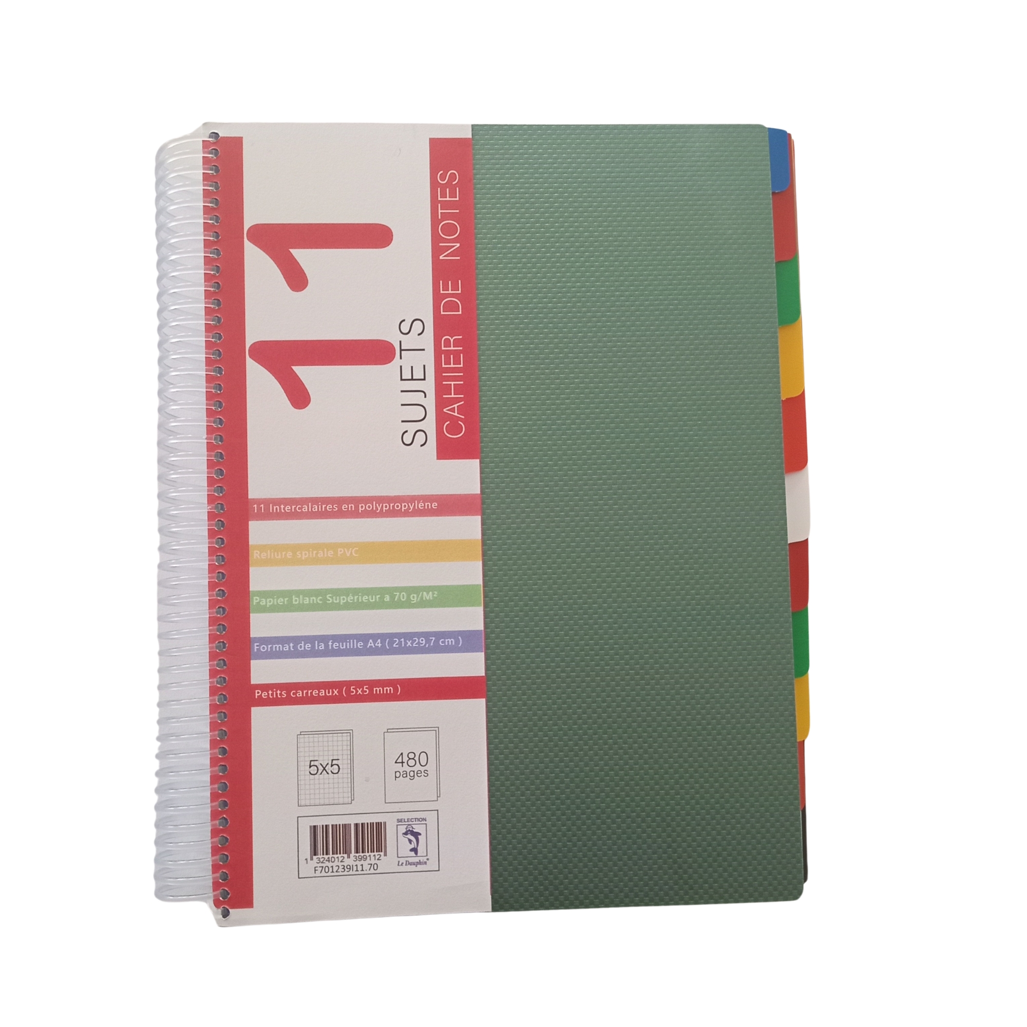 CAHIER SPIRALE SIMPLE POLYPROPYLENE 480 PAGES 5*5