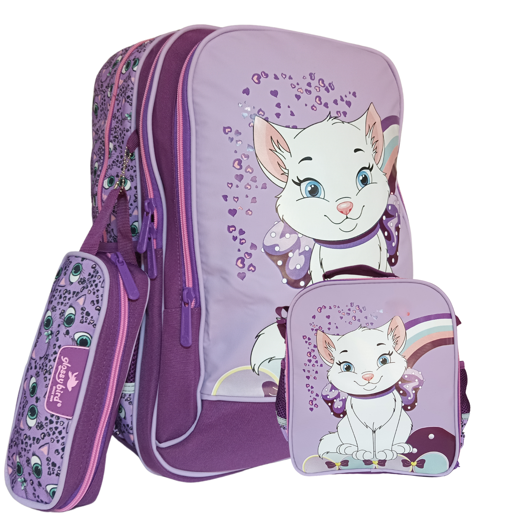 CARTABLE SAC A DOS 17 + TROUSSE + SAC A GOUTER REF GB3974 GLOSSY BIRD